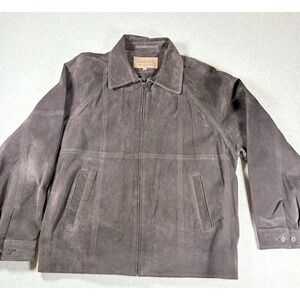 Mens Suede Leather Jacket XL Brown Vintage Full Zip Newport Harbor